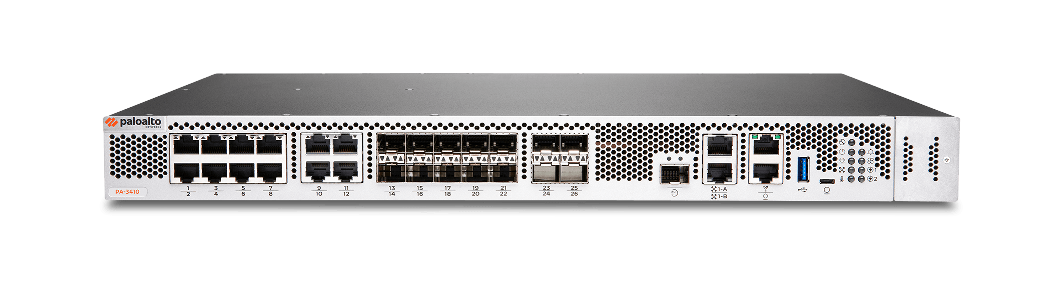 Firewall Palo Alto Networks PA-3410, vista frontal com o equipamento completo