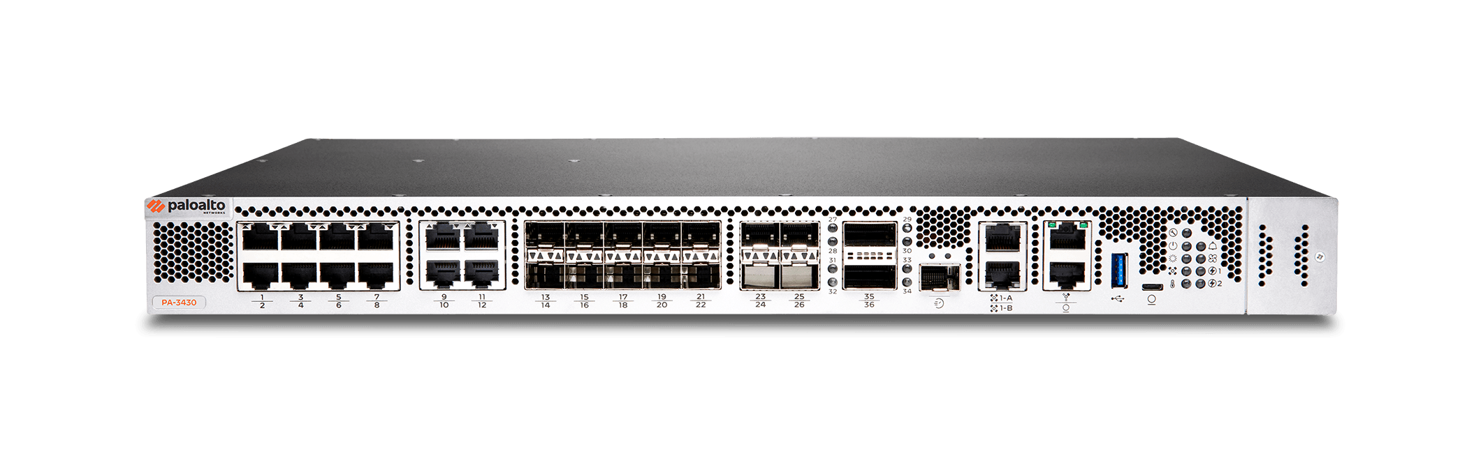 Firewall Palo Alto Networks PA-3430, vista frontal com o equipamento completo