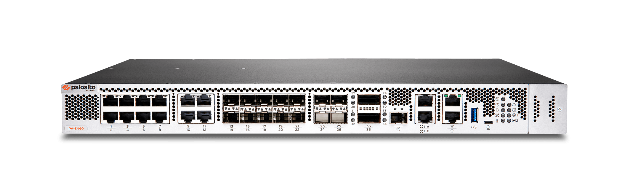 Firewall Palo Alto Networks PA-3440, vista frontal com o equipamento completo