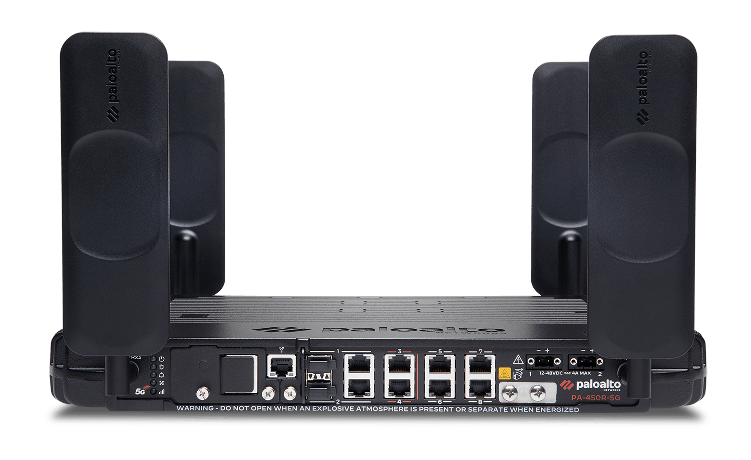 Firewall Palo Alto Networks PA-450R-5G, vista frontal com o equipamento completo