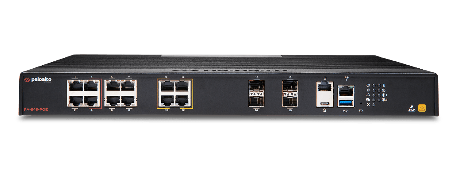 Firewall Palo Alto Networks PA-545-POE, vista frontal com o equipamento completo