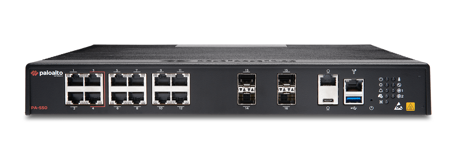 Firewall Palo Alto Networks PA-550, vista frontal com o equipamento completo