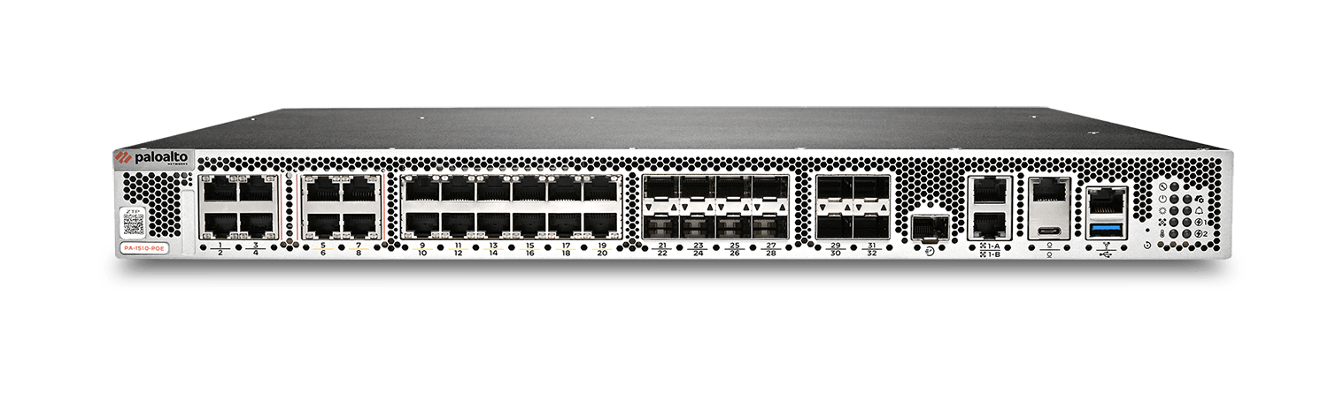 Firewall Palo Alto Networks PA-1510-POE, vista frontal com o equipamento completo