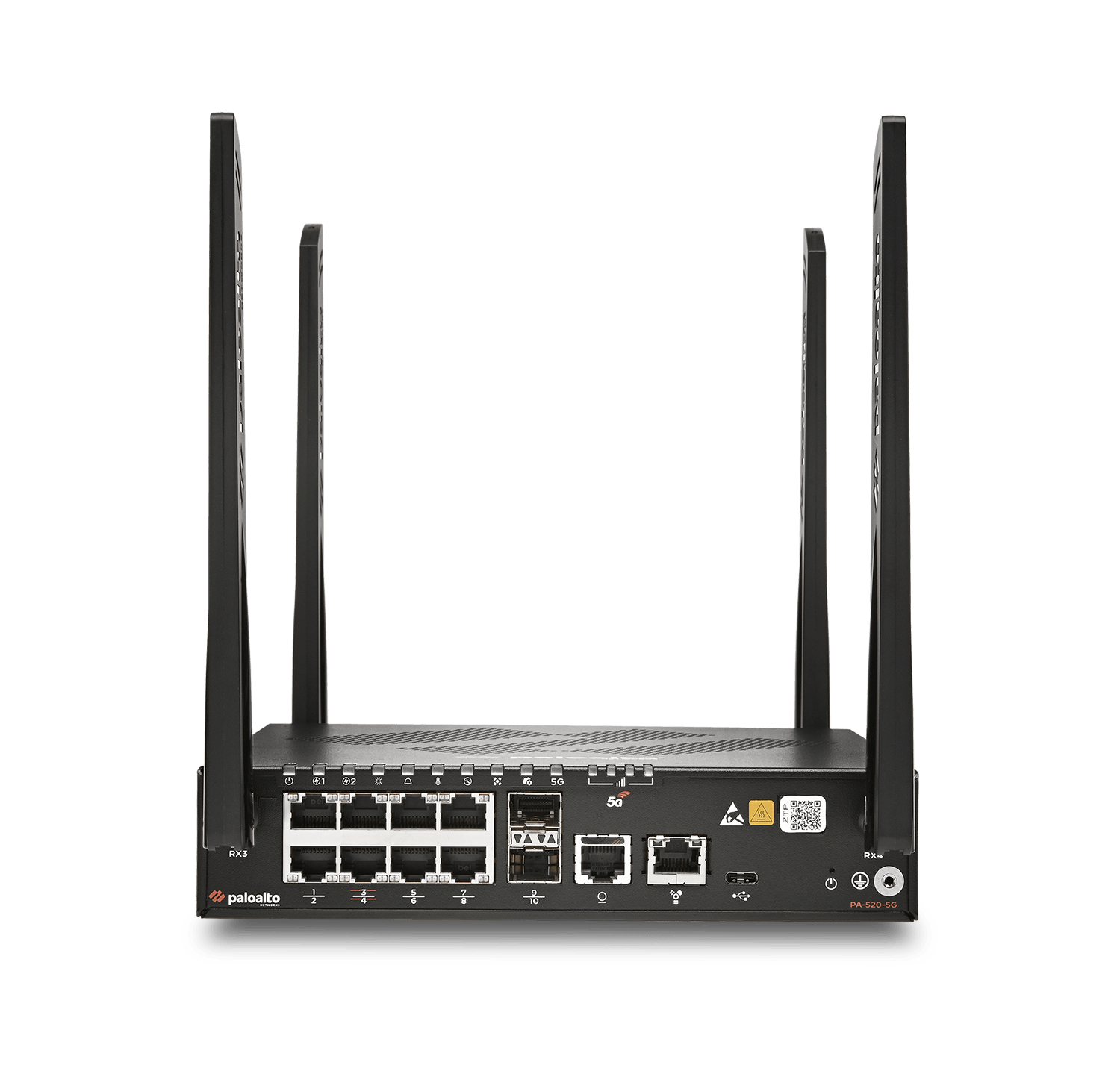 Firewall Palo Alto Networks PA-520-5G, vista frontal com o equipamento completo