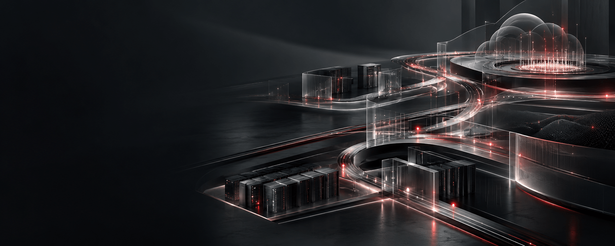 Ilustração conceitual de infraestrutura, segurança, cloud e observabilidade integradas