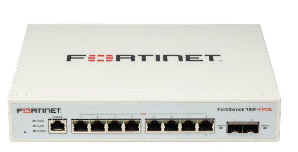 FortiSwitch 108F-FPOE — imagem oficial do produto