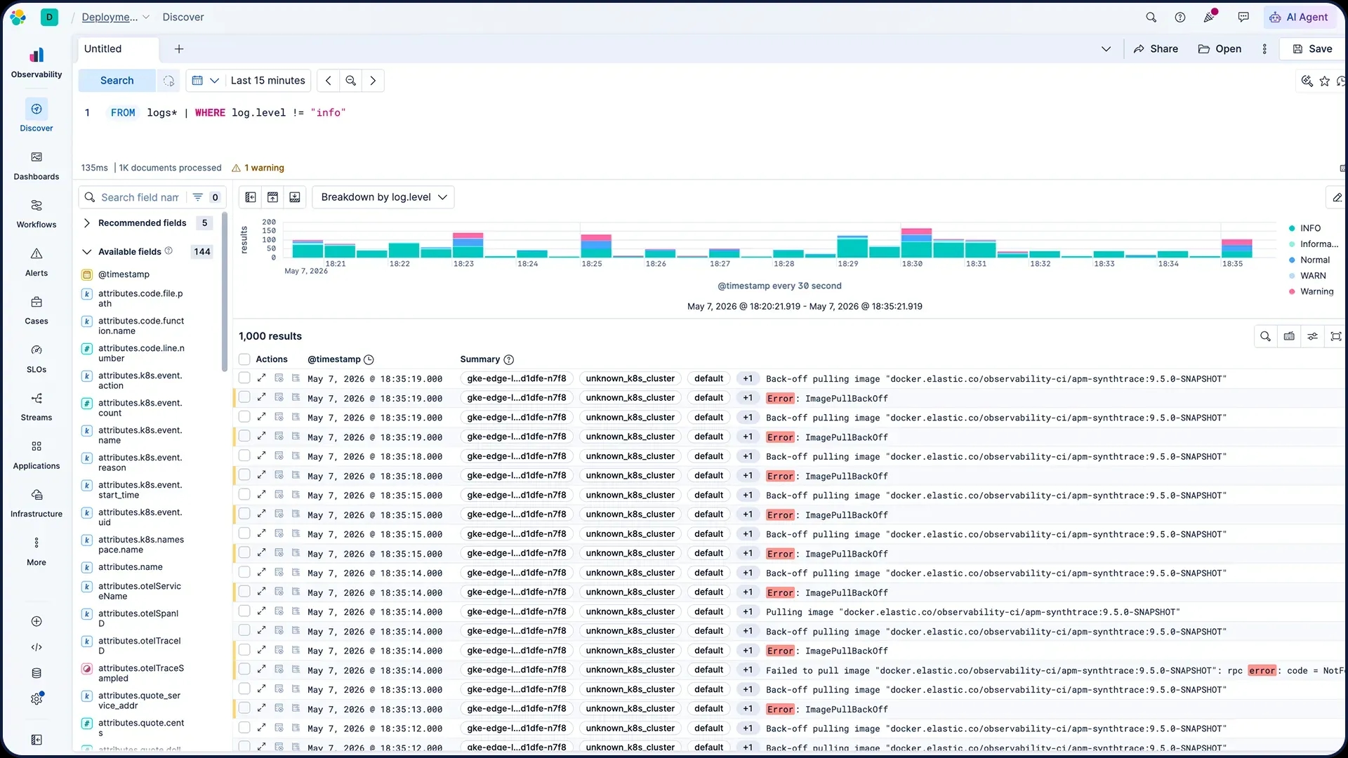 Interface oficial Elastic para exploração e correlação de logs