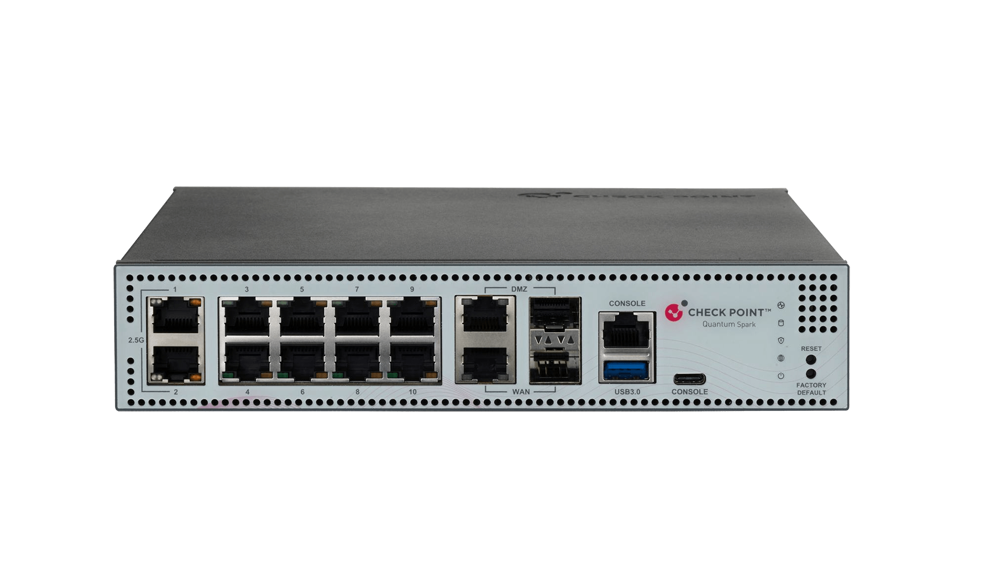 Firewall Check Point Spark 2580 cabeado, vista frontal e superior